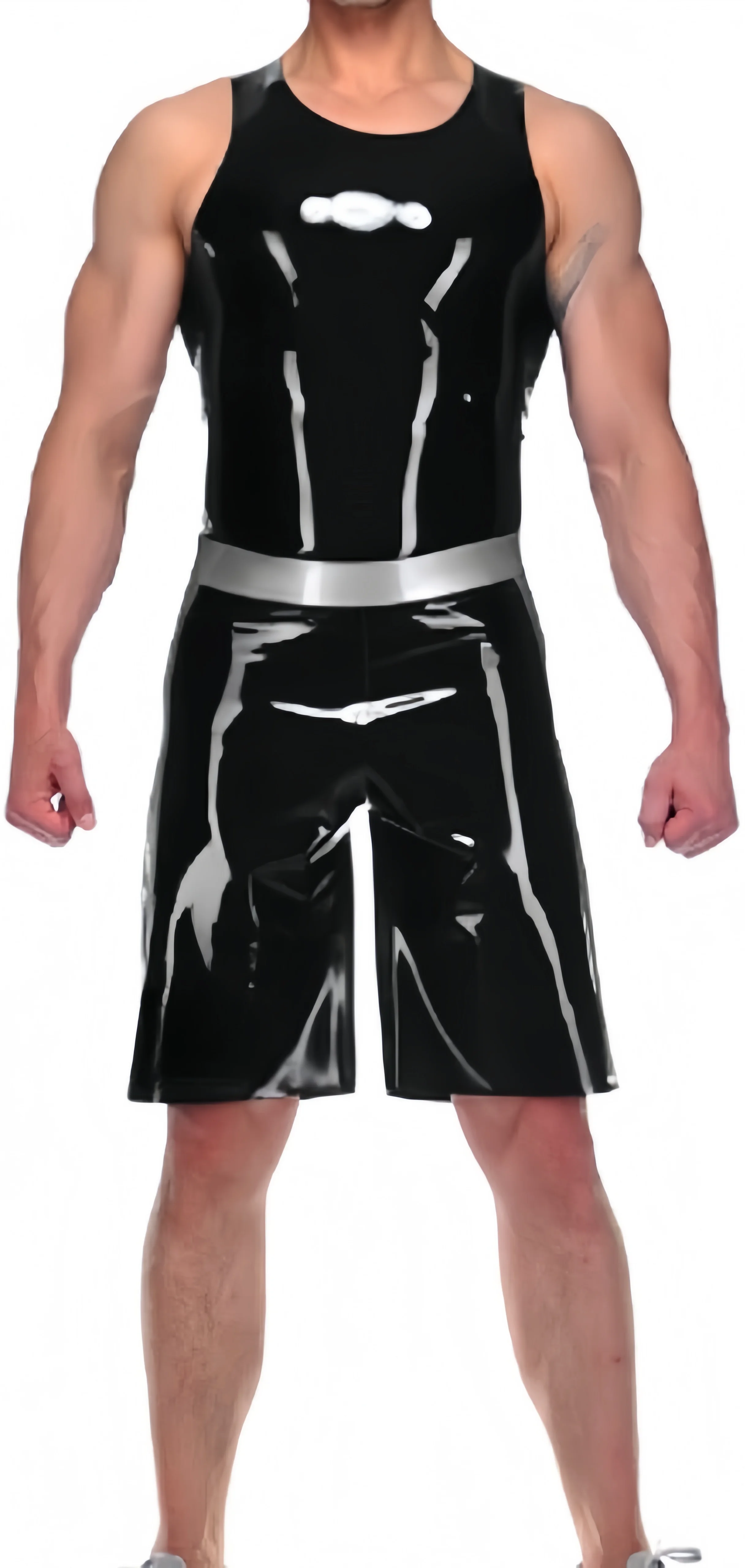 

Latex Rubber Catsuit Uniform Suit Sleeveless Sexy Sports Suit