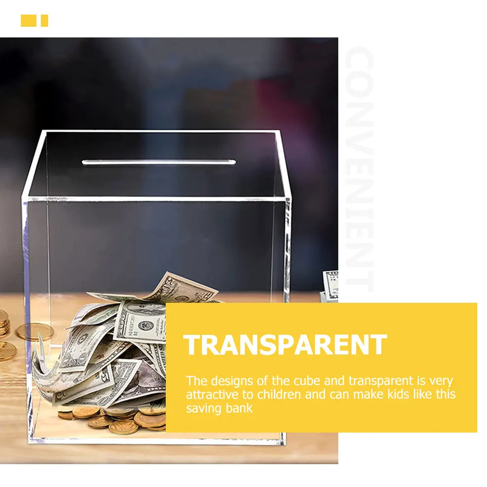 

Transparent Piggy Bank 15x15x15cm Cute Savings Jar Clear Coin Storage Box Acrylic Container Home Accessories Desktop Saving Bank