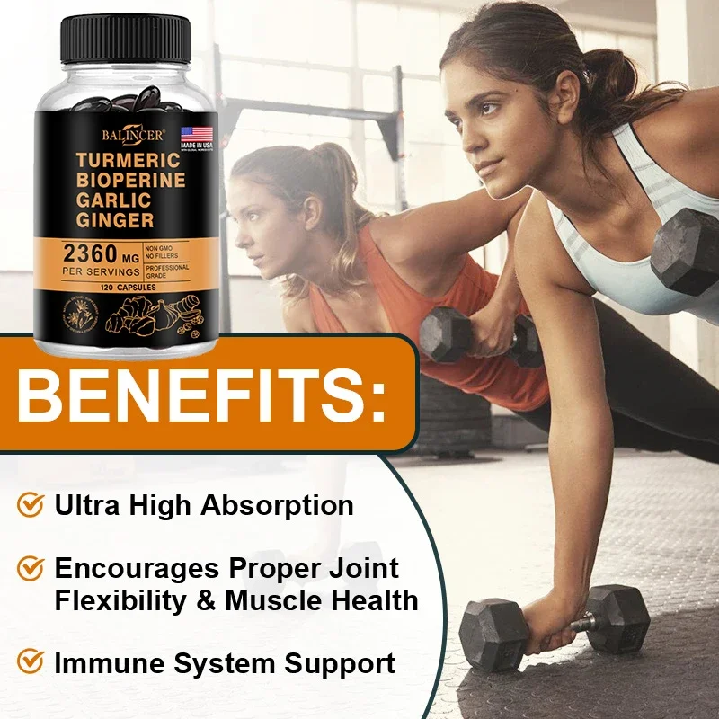 Turmeric and Black Pepper Ginger - Joint Support Supplement Containing Piperin and 95% Curcumin. Digestive and Immune Support