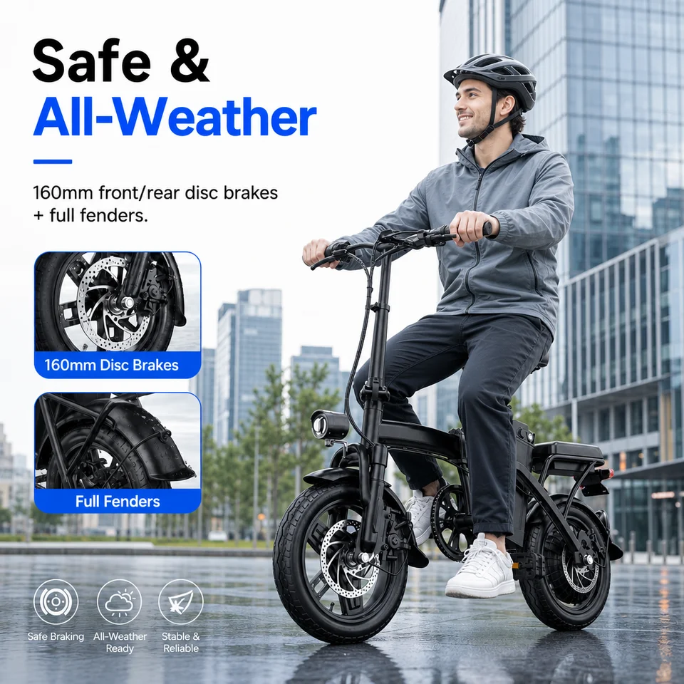 500W Motor 14" Folding Electric Scooter Bike, 3 Speed Modes, 22.8kg Lightweight Foldable E-Bicycle, 20MPH Commuting Ebike for Adults with Disc Brakes