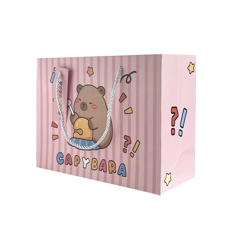 6/3pcs Capybara Paper Bag with Handles Festival Party Candy Cookie Packaging Box Children's Day Gift Bag Cute Paper Bag Handbag