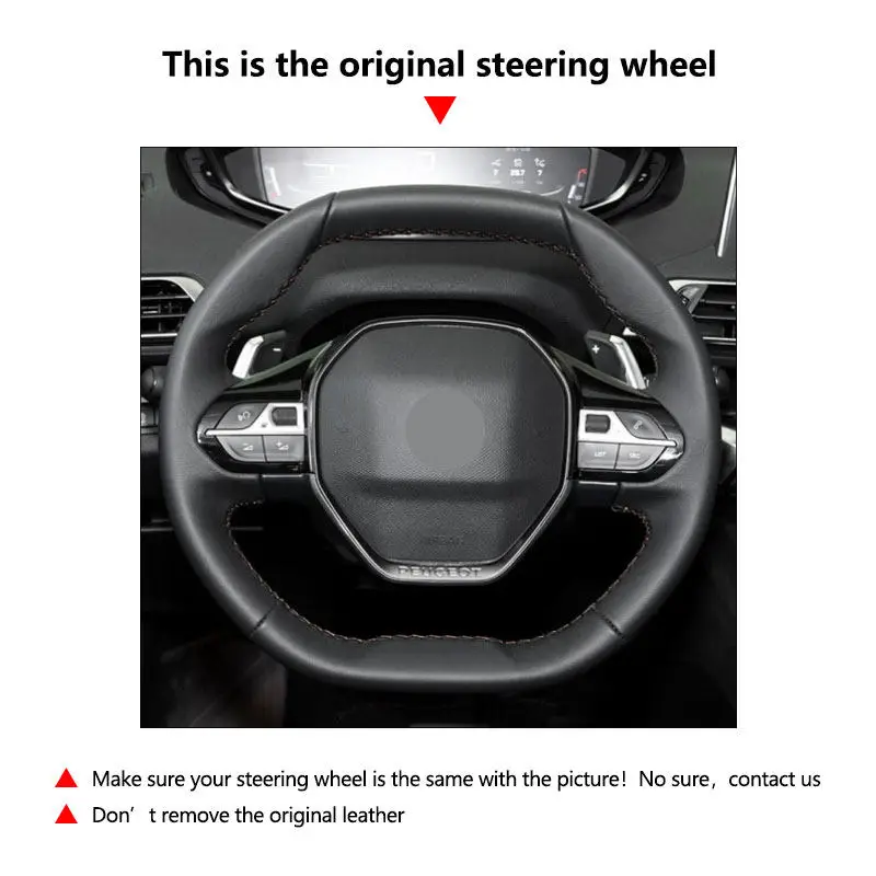 Braids on Car Steering Wheel Hand Sewing Perforated Microfiber Leather Cover Inner Trim For Peugeot 3008 4008 2017 2018 508 2019 - view 5