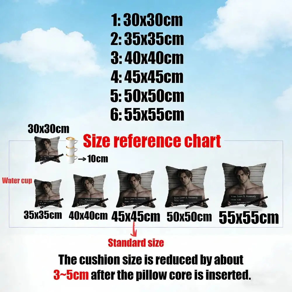 For L-Leon Kennedy Resident Evil 9 RE9 Throw Pillow Case 40x40cm Decoration DIY Square Chair Pillowcase Pad Cover