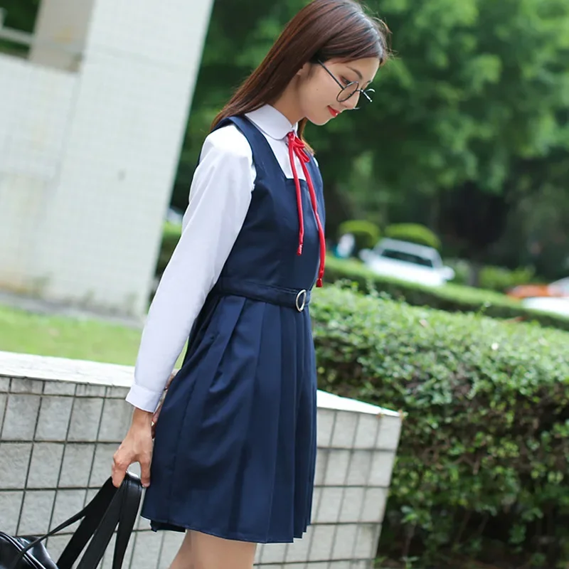 Uniforme Escolar Japonês para Estudante, Placket de Canto, Camisa branca feminina, Terno de marinheiro, Vestido regata, Conjunto de vestido