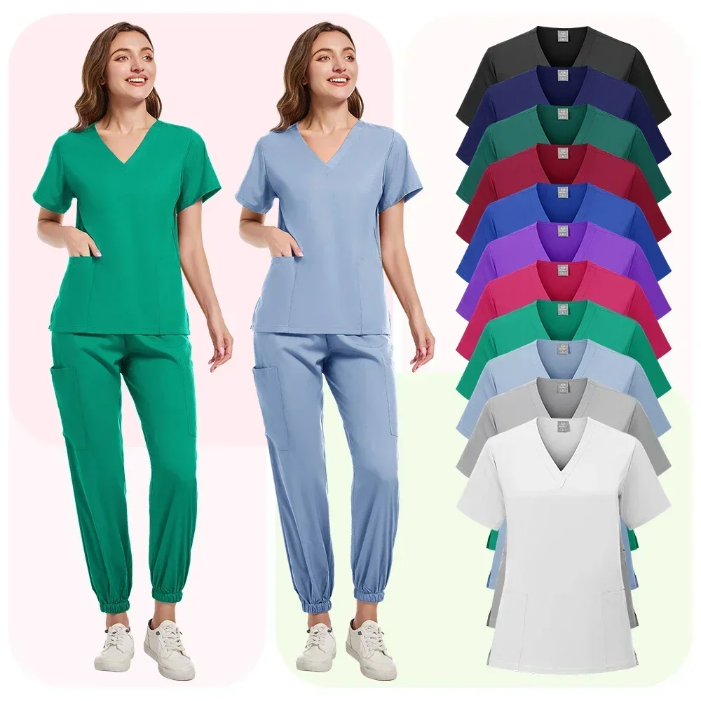 Multi-color frosted uniform Short sleeve Care uniform Women's pet shop Doctor frosted suit Medical surgical overalls frosted