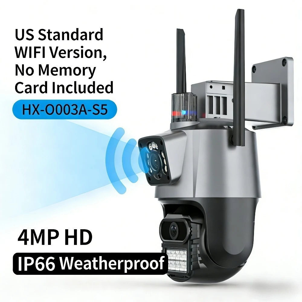 DFITO Dual Lens Security Camera 4MP WiFi Camera 360° View Color Night Vision Motion Tracking Two-Way Audio Waterproof for Home
