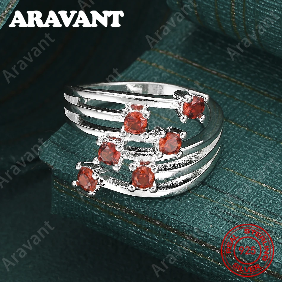 925 Sterling Silver Ring With Red Zircon 7-10# - A Delicate And Stylish Engagement Jewelry Piece For Women.