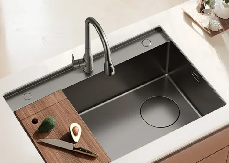 Kitchen Handmade Sink Gun Gray Nano Large Single Slot 304 Stainless Steel Vegetable Basin Dishsink Undercounter Basin