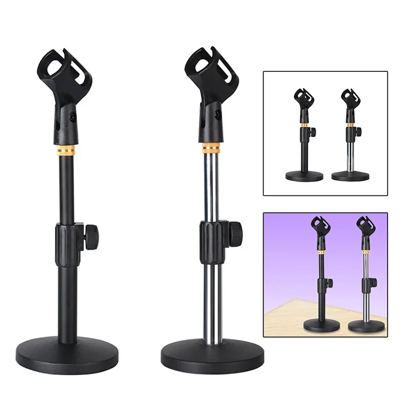 

Microphone Desktop Stand Table Disc Base Microphone Stand for Live Streaming Desktop Holder Portable Telescopic Mic Clip Bracket