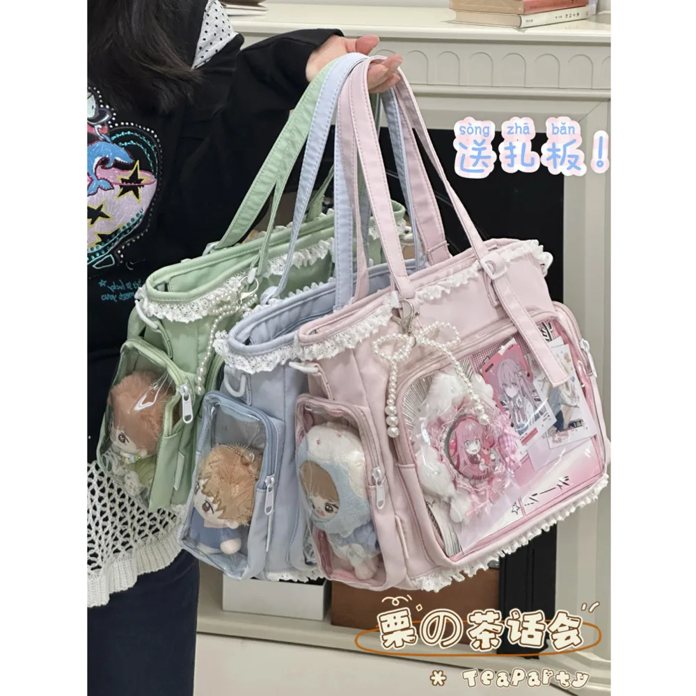 Japanese Style Transparent Badge Anime Exhibition Pain Bag Daily Doll Bag Shoulder Bag Female Student Class Commuter Tote Bag