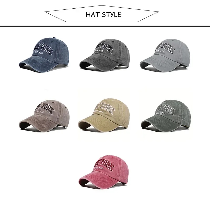 Retro Letter New York Washed Cotton Baseball Caps For Women Men Embroidery Snapback Hats Sun Visors Hip Hop Dad Hat Casquette