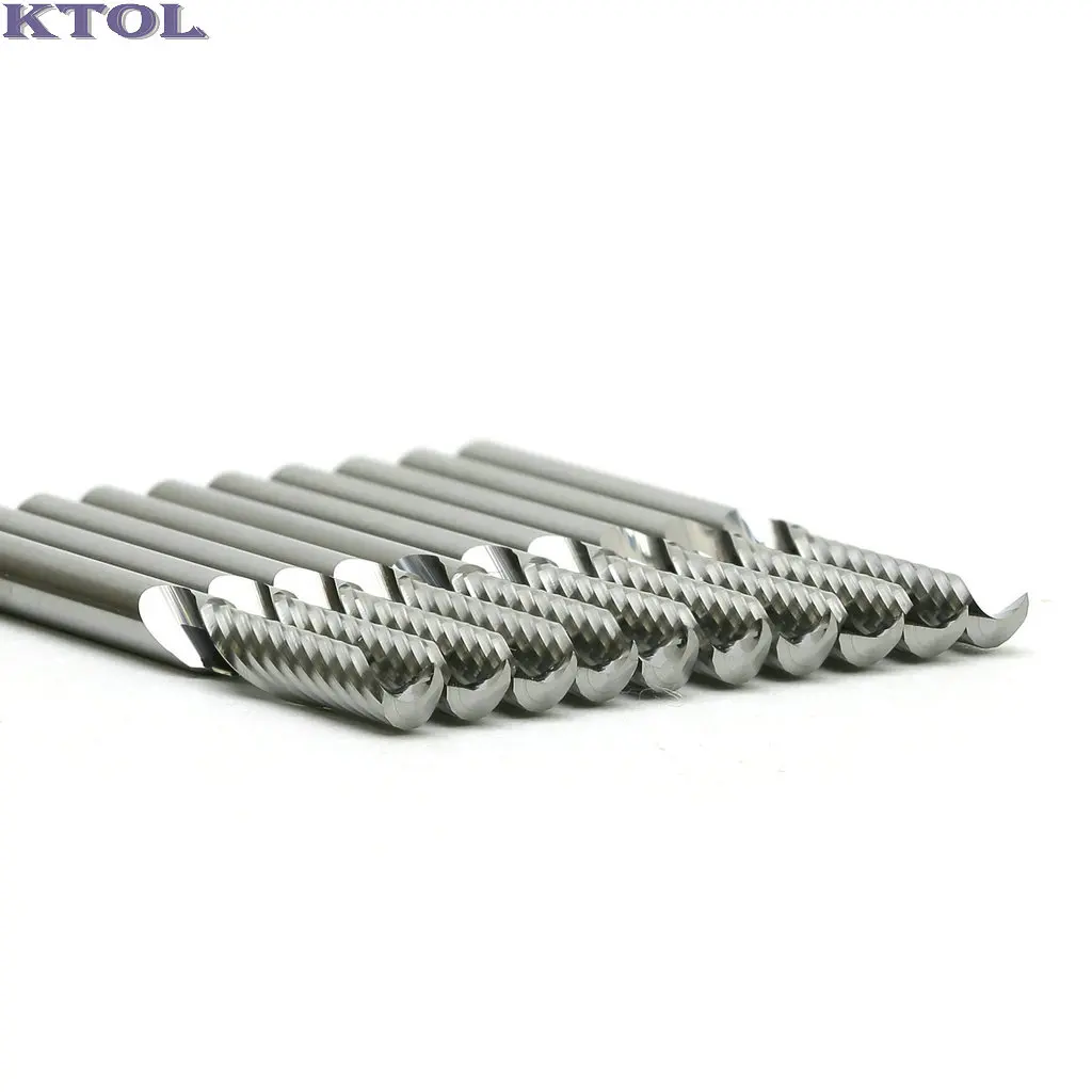 3.175mm 1-ostrzowy frez akrylowy spiralny frez z węglika wolframu grawerowanie narzędzie frezarskie 10 szt. CNC cięcie mikro frez trzpieniowy importowane