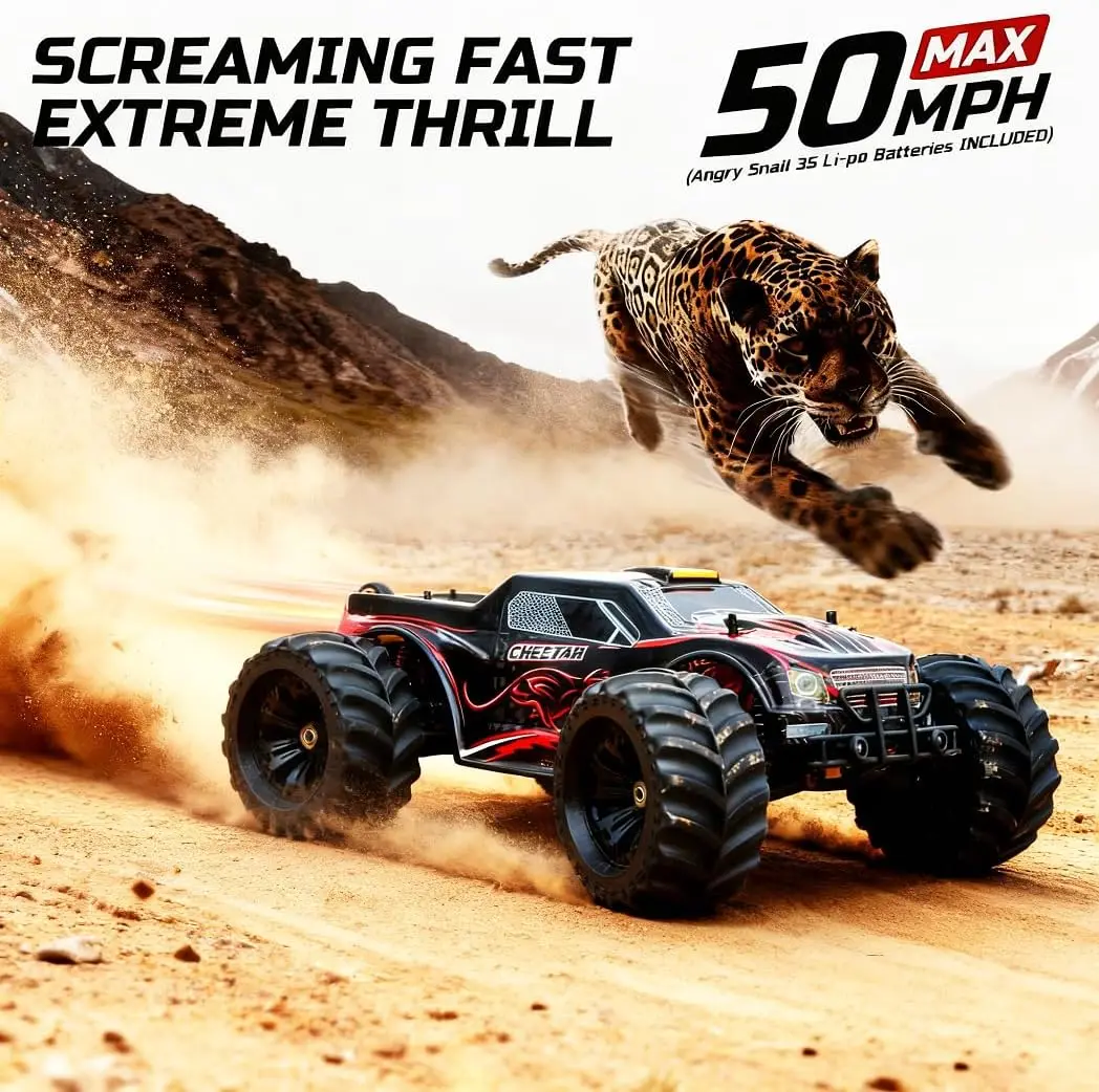 1/10 Scale 4WD Brushless RC Monster Truck for Adults, Ready-to-Run, Speeds Exceeding 50+ mph, 2.4GHz Remote Controlled Electric Offroad Racing Vehicle, Waterproof IPX7