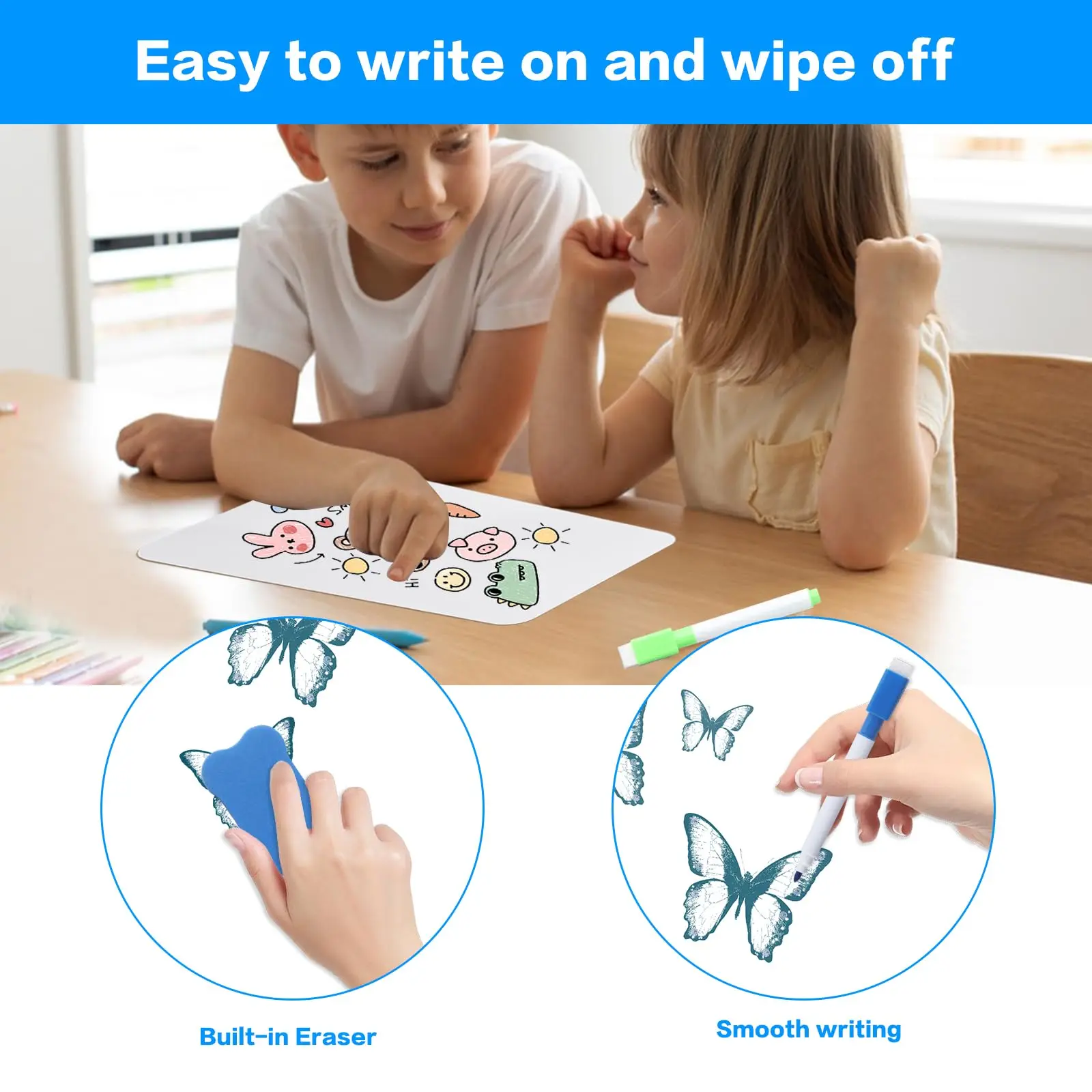 سبورة بيضاء صغيرة، ألواح بيضاء صغيرة مقاس A4، سبورة بيضاء صغيرة وأقلام وممحاة، محمولة صغيرة على الوجهين باللون الأبيض الجاف #4