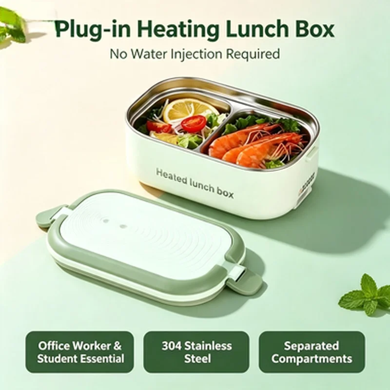 304 Stainless Steel Electric Heating Lunch Box Portable Food Warmer Household Meal Heater For Office Student Daily Hot Meal