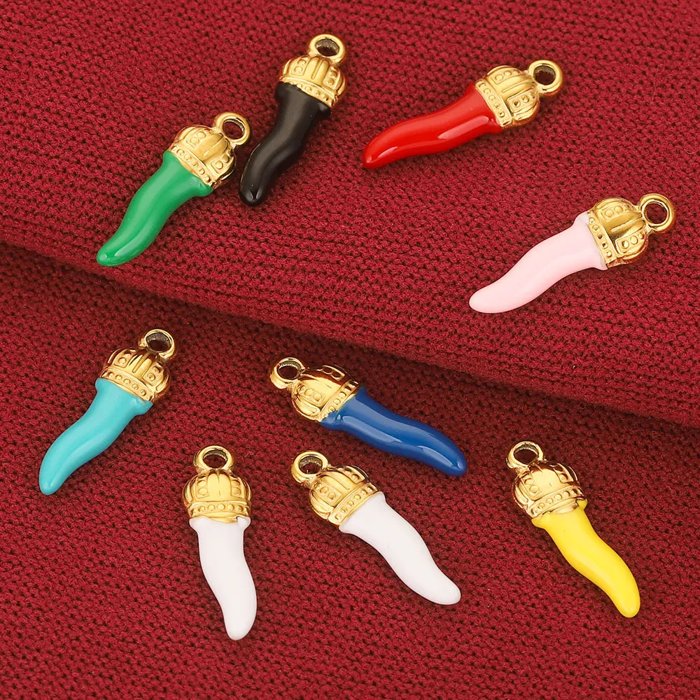 5pcs Stainless Steel 8 Colors Pepper Enamel Charms Pendant Connector for Earrings Bracelets Diy Jewelry Making Supplies Metal