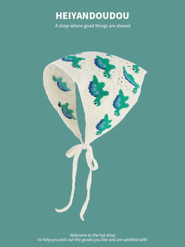 

Dopamine Cute Sweet Knitted Triangle Towel Female Idyllic Seaside Vacation Photo Sunscreen Bag Head Scarf Headband