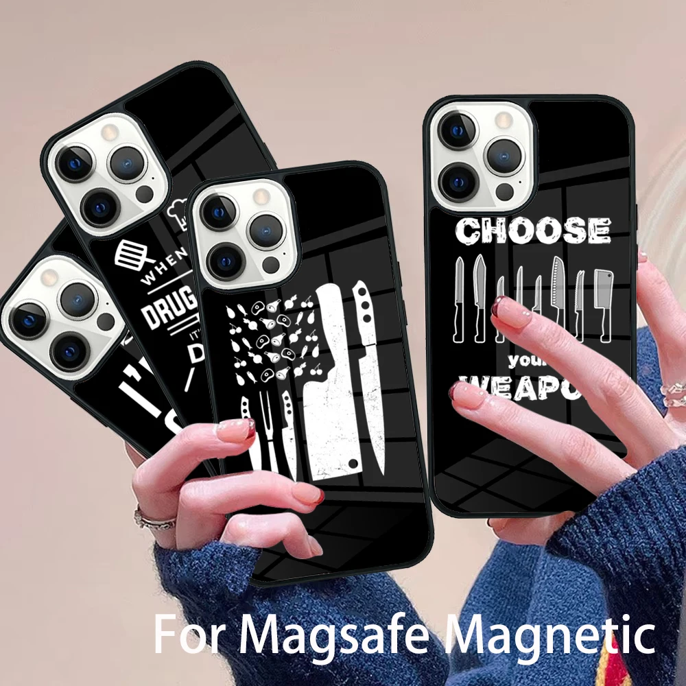 

Baking Chef Knife Phone Case Magesafe Magnetic Wireless Charge Cover For IPhone 16 11 12 13 14 15 Pro Max Plus Mini
