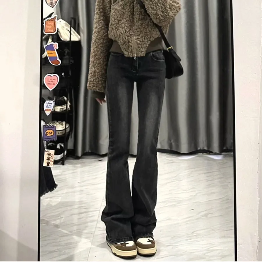 Hoge taille Bell Bot Jeans Dames Elastisch Afslanken Dra Vloerlengte Micro Flared Denim Broek Lente 2026 ey Bla