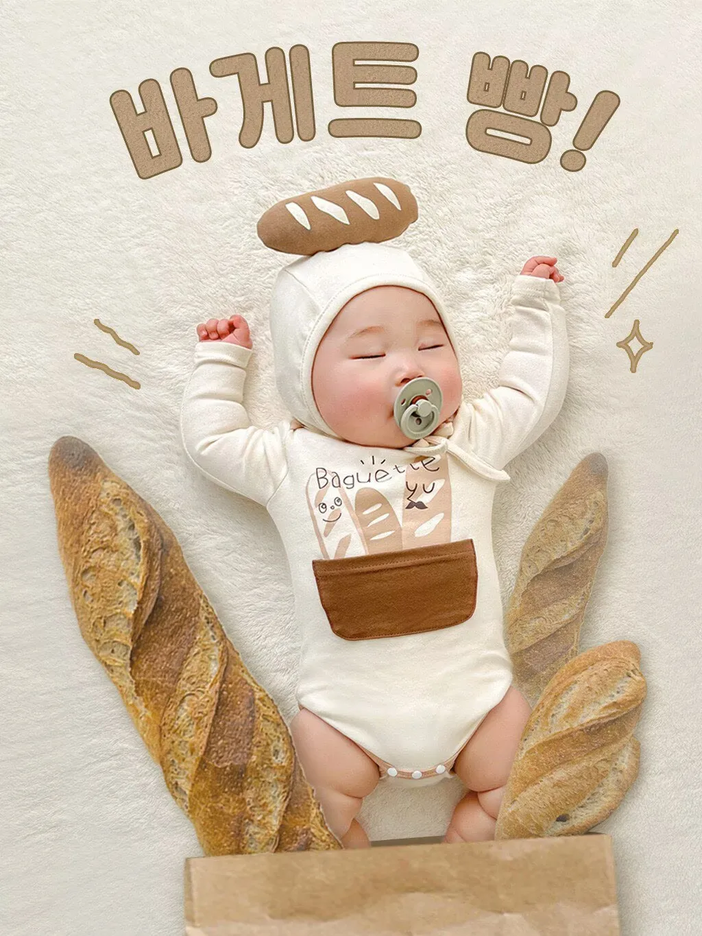 New Spring 2026 Baby Bread-Shaped Long Sleeve Bodysuit Romper, Korean Style Infant Jumpsuit Set, Cute Cartoon Outfit