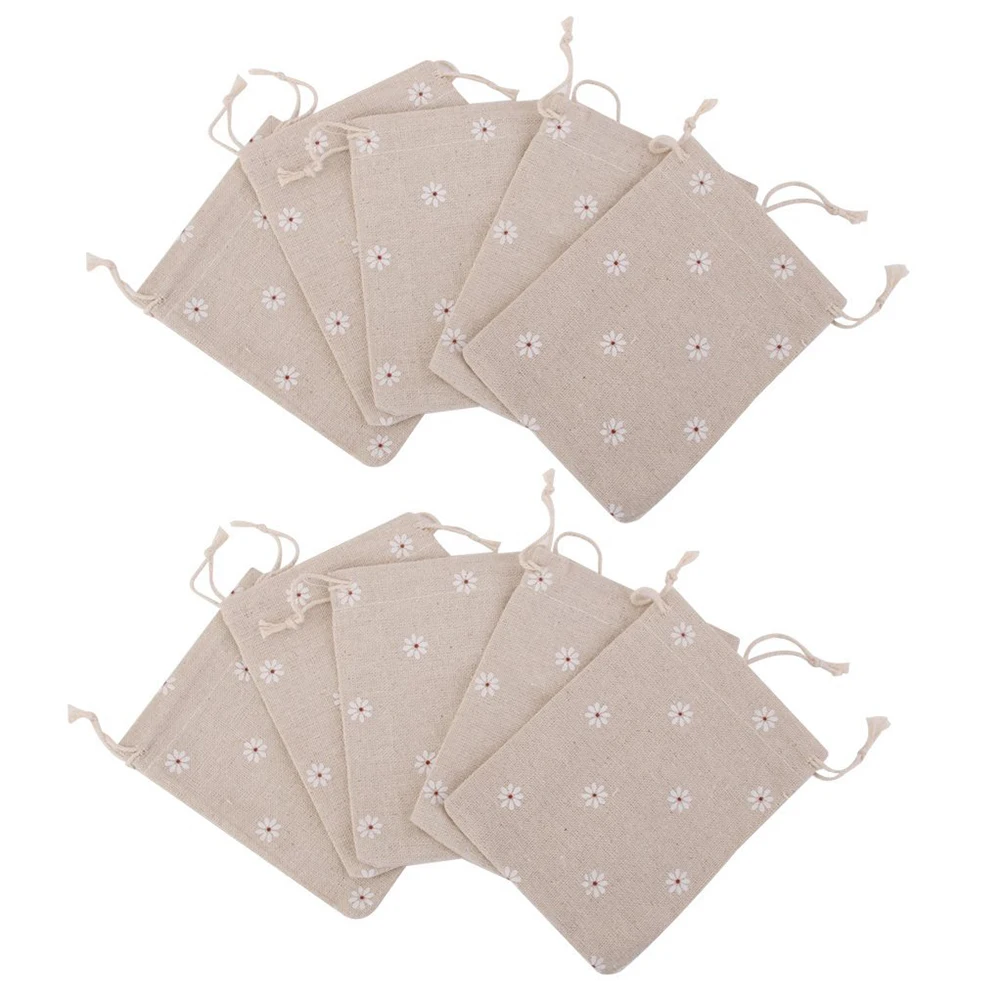 

10pcs Vintage Cotton Printed Bags Lightweight Drawstring Gift Pouches for Jewelry Makeup Wedding Favors Birthday Presents