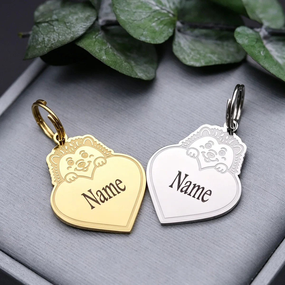 Stainless Steel Custom Engraved Hedgehog Heart Keychain Personalized Name Animal Keyring Backpack Accessories Present
