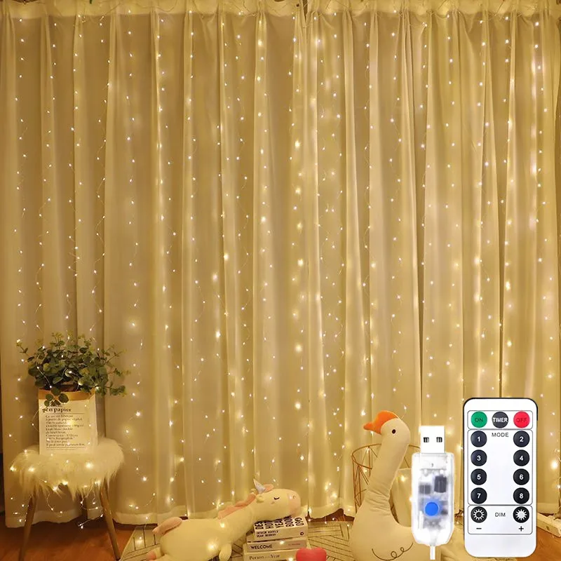 USB Plug Curtain String Lights LED Christmas Lights 8 Lighting Modes with Remote Control Indoor Fairy Garden Wedding Decoration