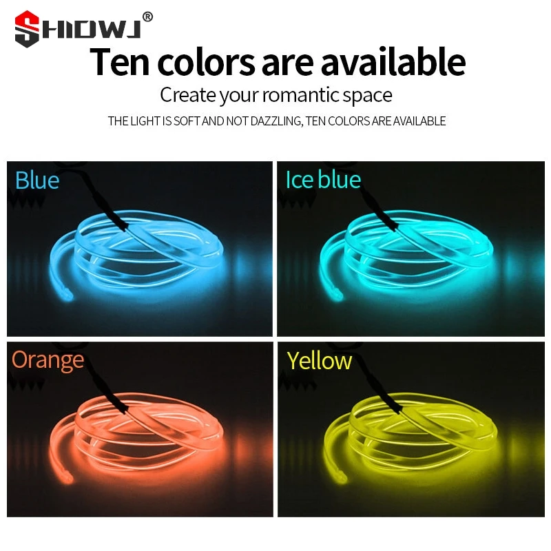 2M Led do wnętrza samochodu dekoracyjna lampa neonowy pasek okablowania EL do automatycznego DIY elastyczne oświetlenie otoczenia USB imprezowa