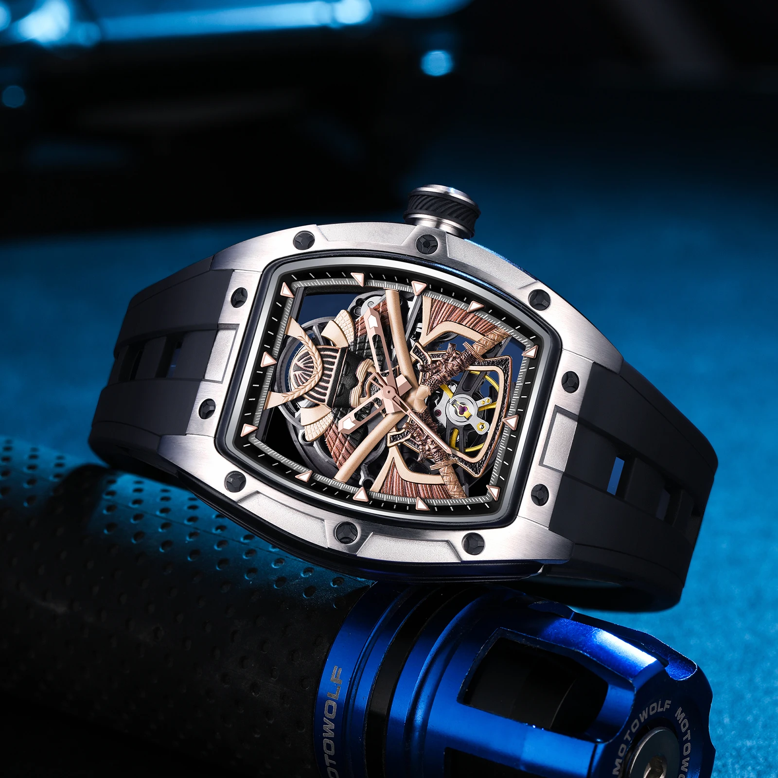 DG Black Silicone Bracelet Men's Mechanical Watch Luxury Automatic Movement Skeleton Men Wristwatch Hands Watches