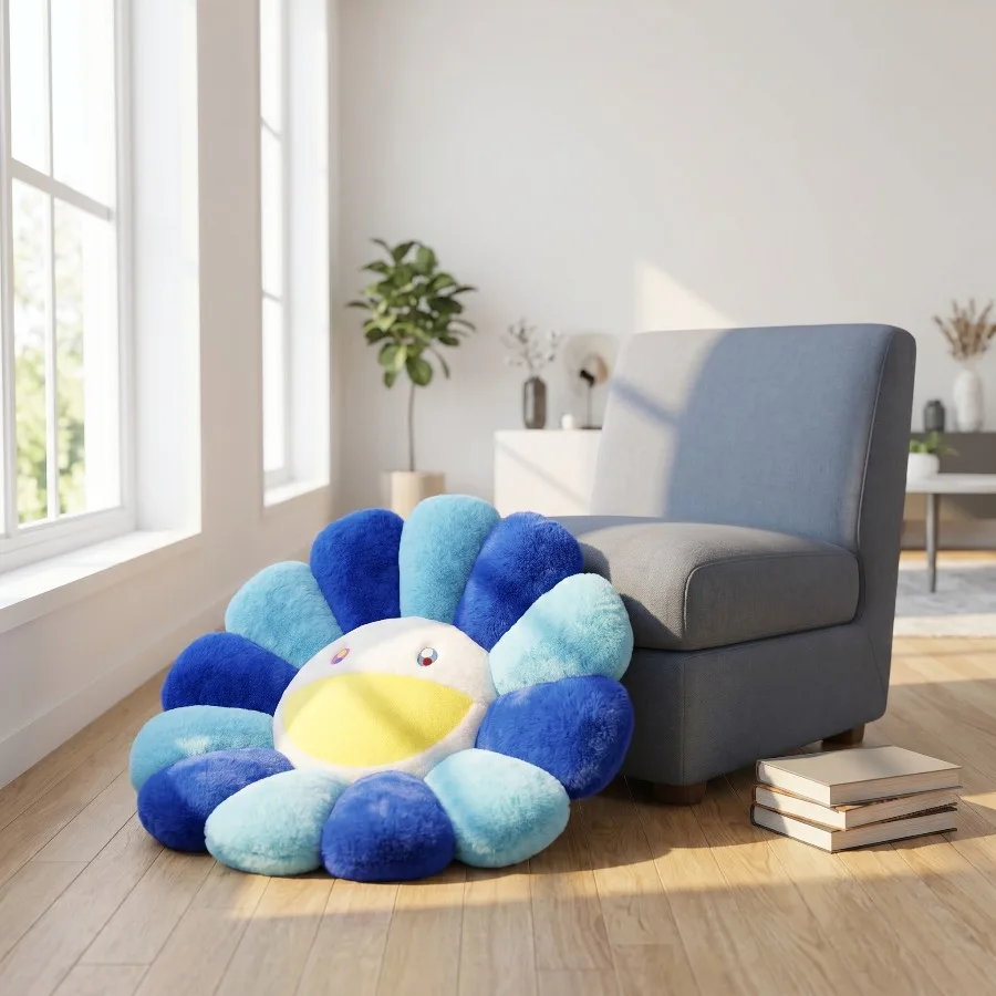 Kawaii Sonnenblumen-Plüschkissen, Niedliche Lächelnde Regenbogen-Sonnenblume, Dekoratives Kissen, Plüschtier, Büro-Rückenkissen, Geschenk