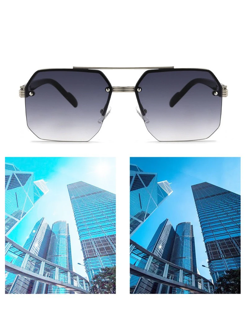 Oversize Retro Doppel Brücken Polygon Quadrat Metall Männer Sonnenbrille Mode Gradient Shades UV400 Trend Frauen Sonnenbrille – Detail 7