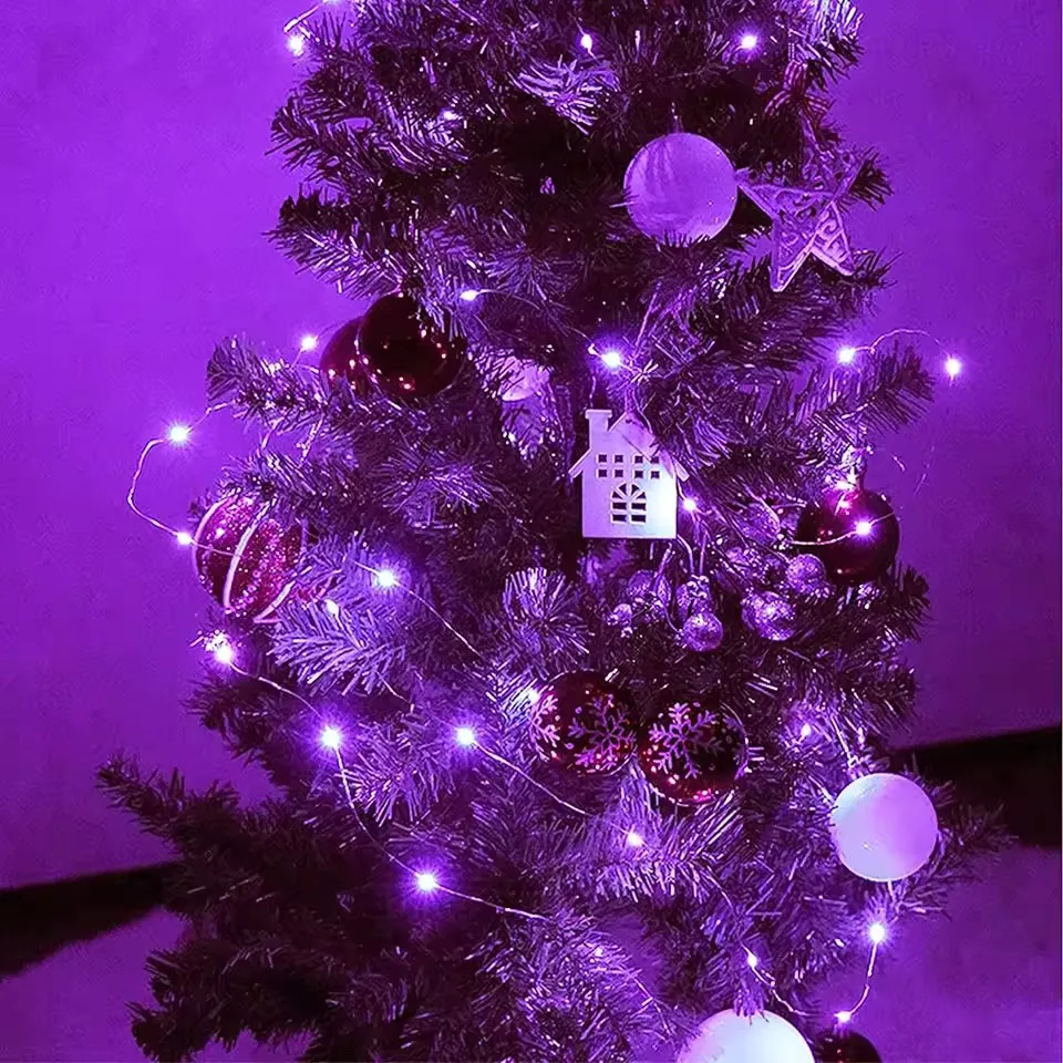 30/50/100LED Kupferdraht Lichterketten Batteriebetriebene Halloween Lila Lichterkette Innen Hochzeit Weihnachten Girlande Party Dekor – Detail 12