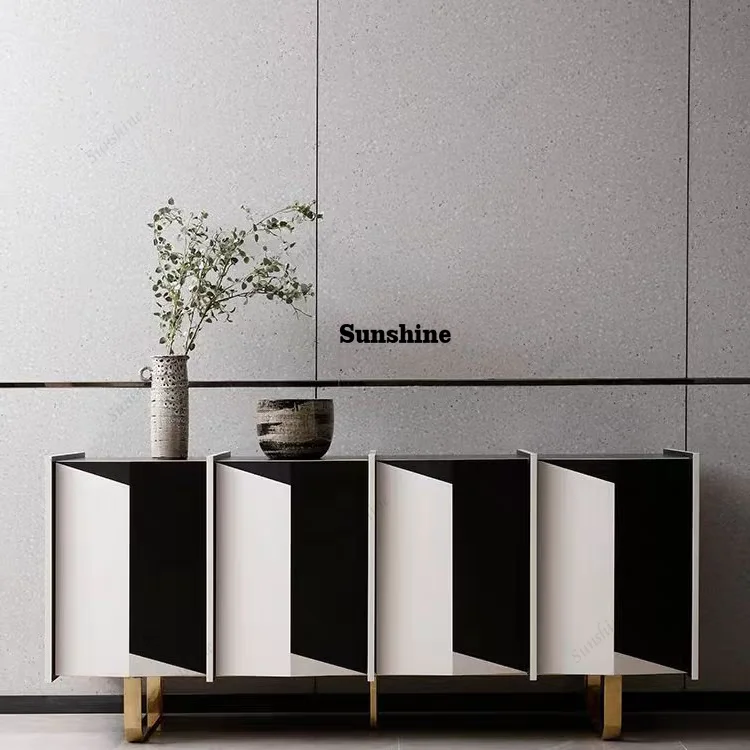 

Simple modern black and white color matching side cabinet French minimalist entrance cabinet