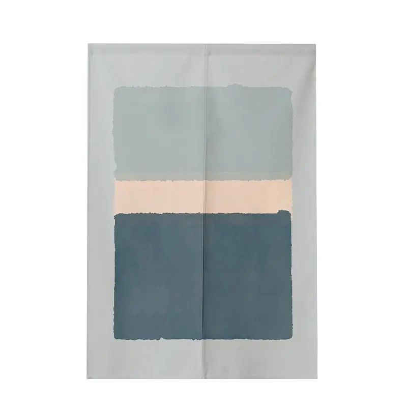 Wabi Sabi Style Morandi Blues Abstract Fabric Half Door Curtain Split Partition Curtain No Punching Hanging Curtain Door Curtai