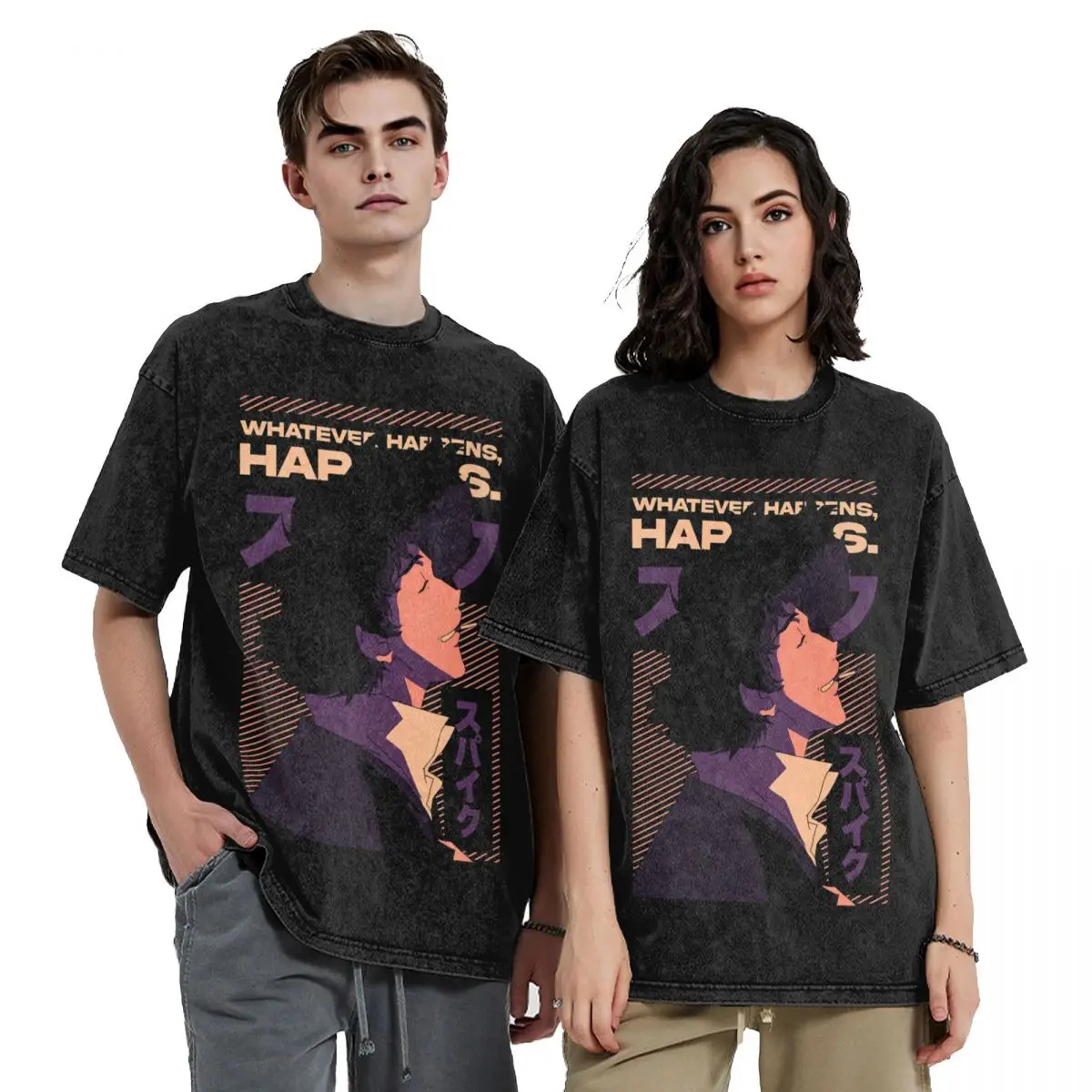 Vintage Washed Cowboy Bebop Spike Spiegel Graphic Tee Unisex Oversized Anime Streetwear Short Sleeve T‑Shirt