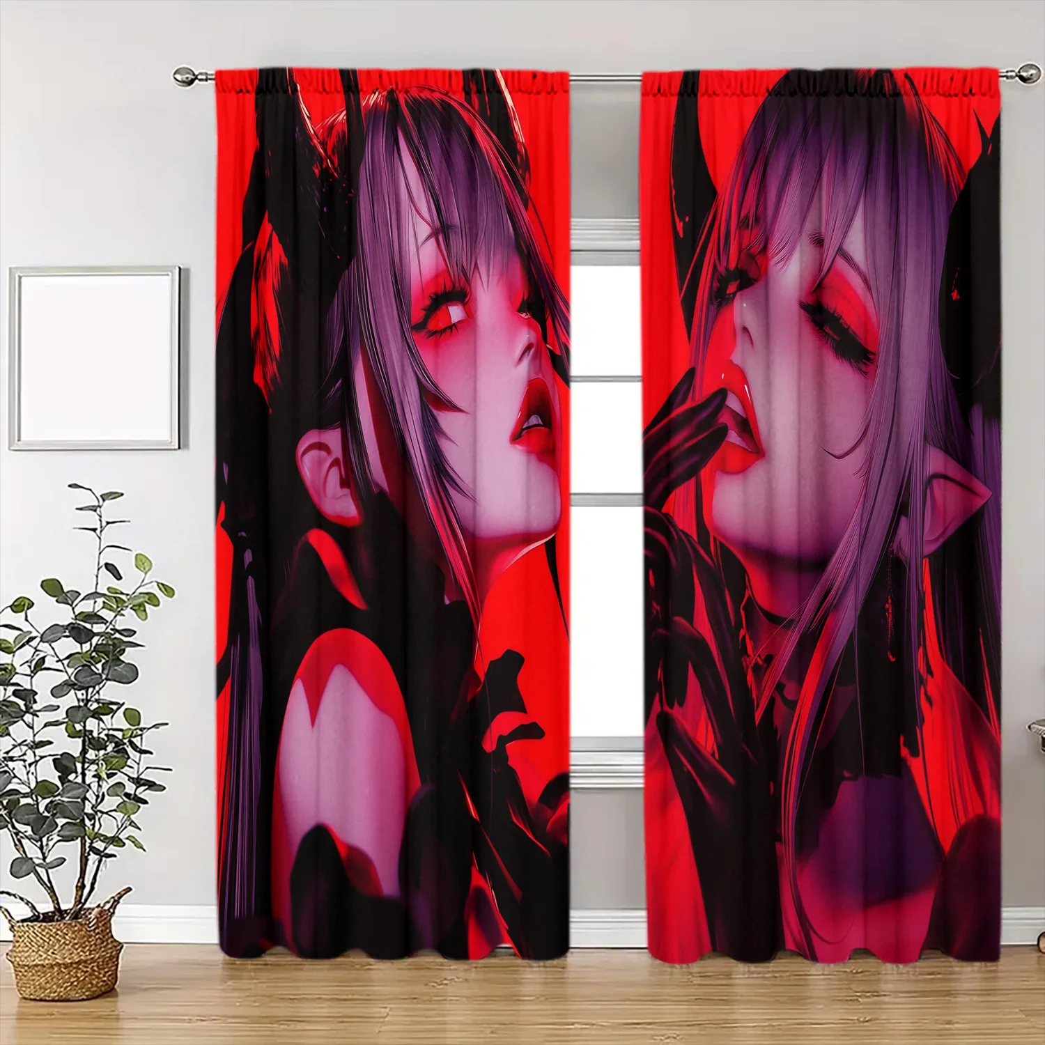2pc Anime Sheer Curtains – Rod Pocket, Thermal Insulating and Privacy Enhancing for Bedroom and Living Room