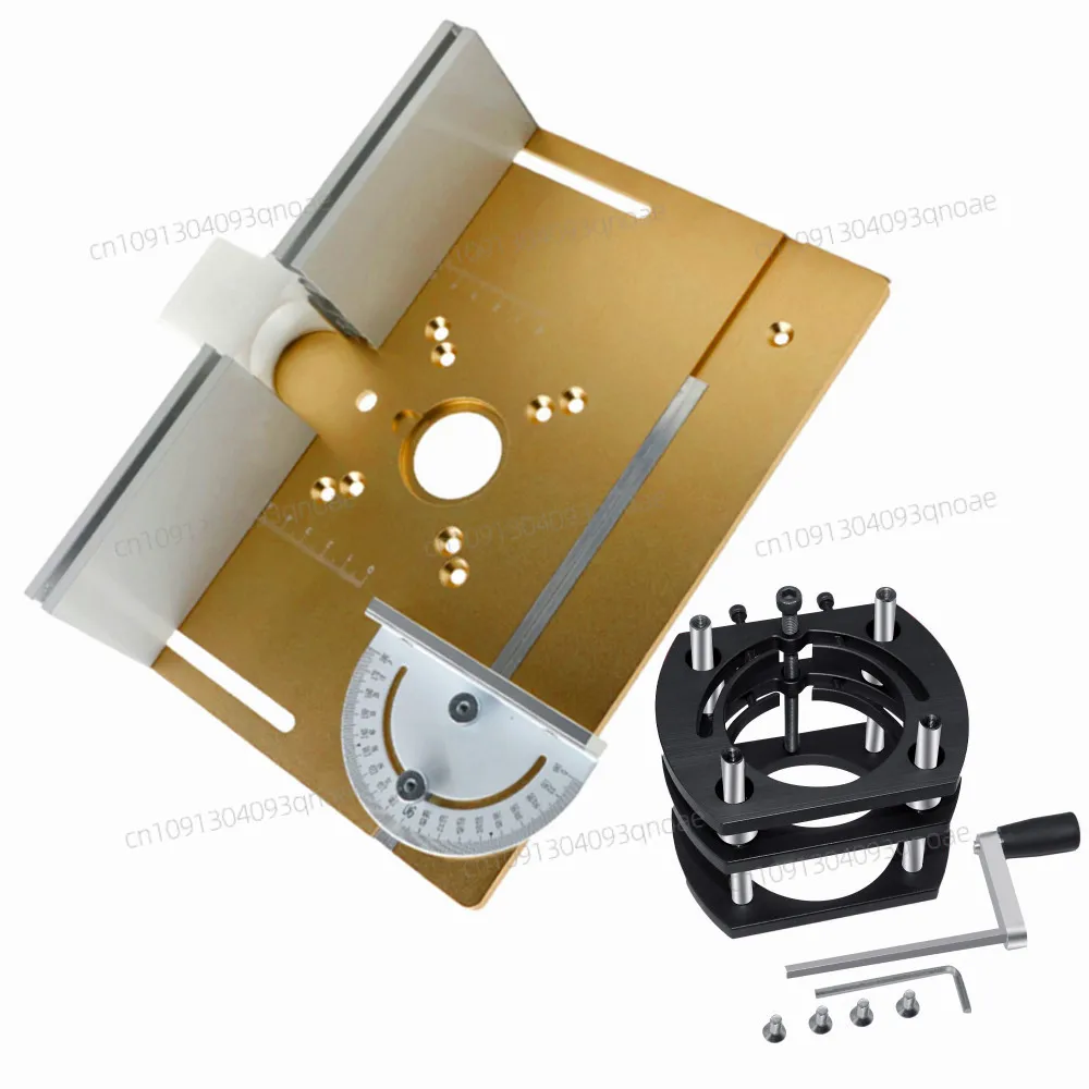 

Router Lift and Aluminum Router Plate W/ Sliding Fence and Miter Gauge for Wood Router Trimming Machine Working Benches DIY Tool
