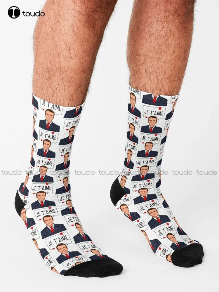 Emmanuel Macron Je T'Aime Socks Novelty Socks 360° Digital Print Personalized Custom Unisex Adult Teen Youth Socks Custom Gift