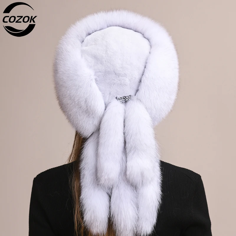 

2024 Winter Women Fur Cap Real Genuine Natural Fox Fur Hats Headgear Russian Outdoor Girls Beanies Cap Ladies Warm Fashion Cap