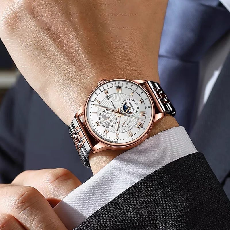 ACHENGY Brand Mens Watches Luxury Top Business Waterproof Luminous Quartz Wristwatch Sport Steel Strap Date Clock Reloj Hombr