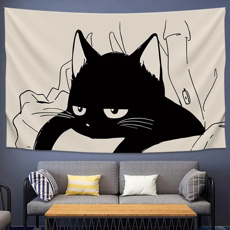 VIKAMA Nordic Style Tapestry Minimalist Cat Wall Hanging Japanese Kawaii Cat Array Design for Dorm Room Living Room Home Decor