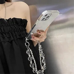 Luxury Korean Rhinestones Beads Bracelet Chain Mirror Case for Samsung Galaxy S23 S24 S25 S22Plus S22 Ultra S21 Shockproof Cover