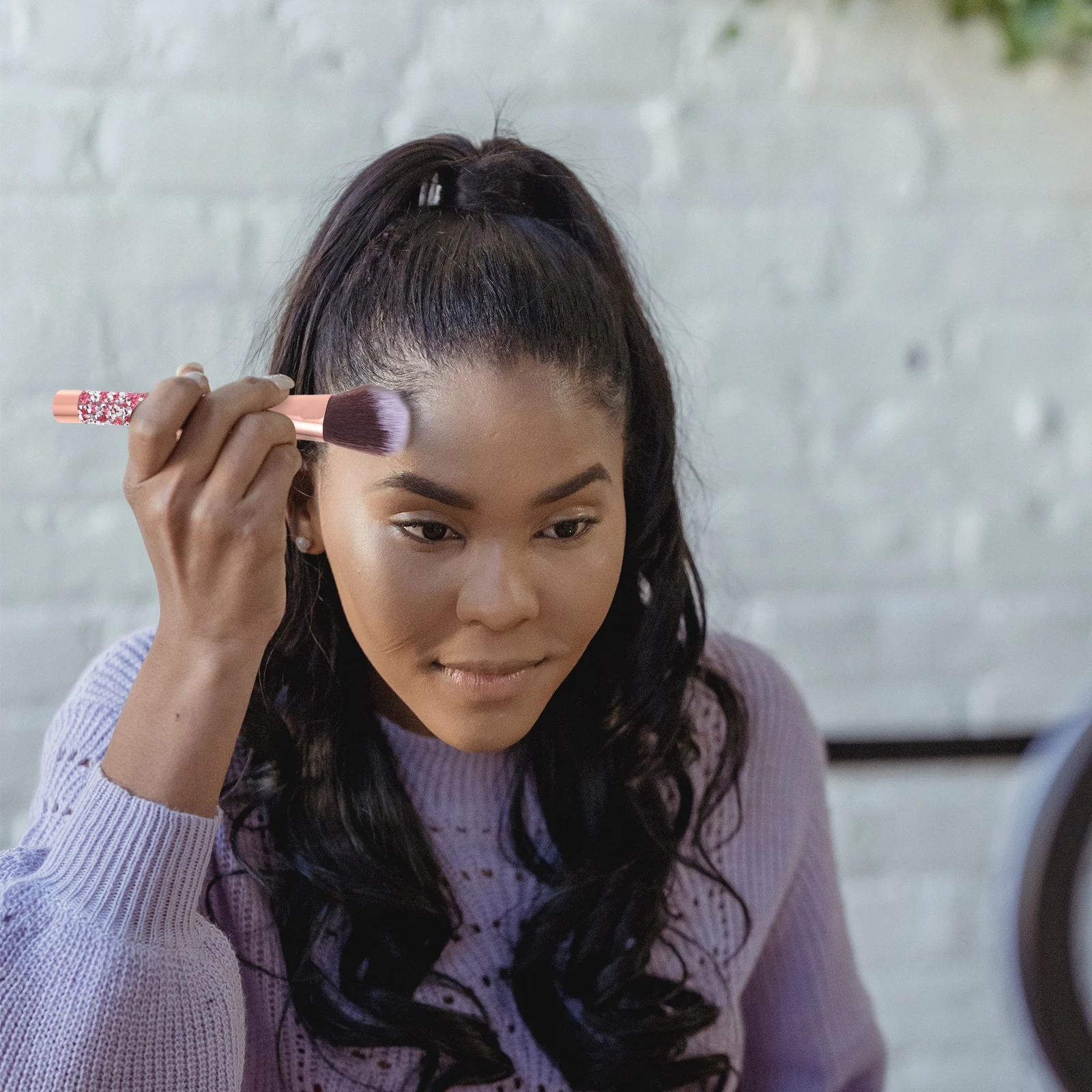 

1set 1Set Diamond Makeup Brush Set Rhinestone Blush Powder Eyeshadow Brushes For Women Travel Bag Included