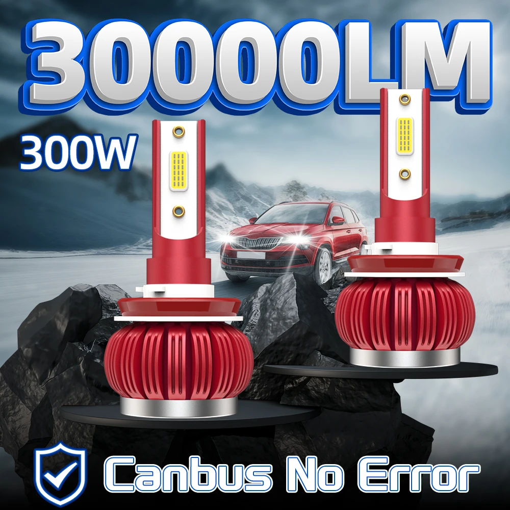 

300W Front Lamps 30000LM CSP Chips H1 H4 H7 H8 H9 H11 9005 HB3 LED Headlight Bulbs 6000K White 12V Turbo Auto Headlamps