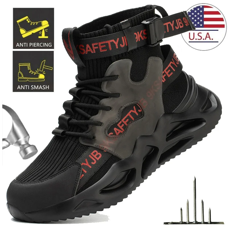 Zapatos de seguridad ligeros para hombre, zapatillas de trabajo con punta de acero, zapatos protectores antigolpes, zapatos indestructibles antipinchazos