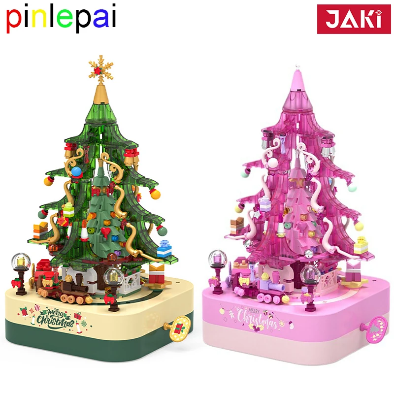 

Pinlepai Jaki Christmas Tree Building Bricks Sets Music Box Blocks Block Brick Musical With Lights Kit Rotating Children Toy