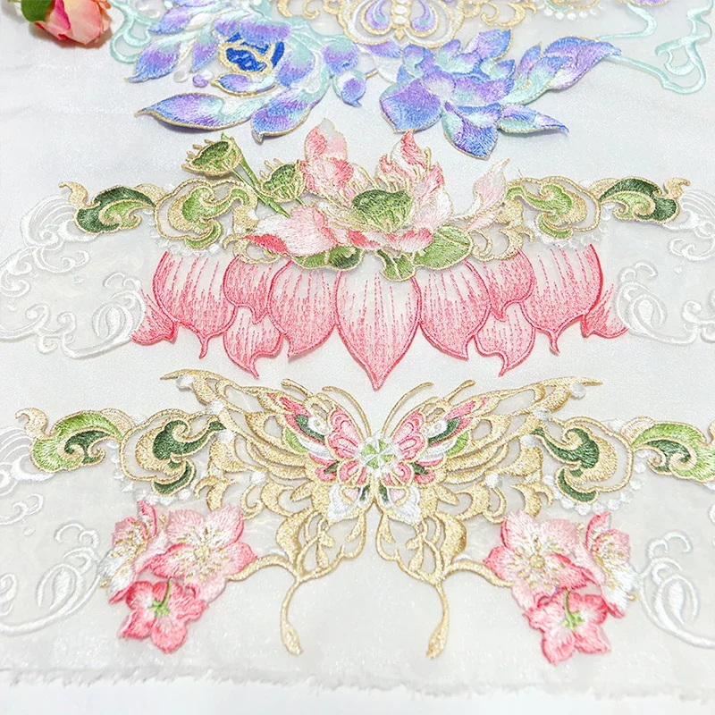 

1pc Chinese Style Embroidered Patches Butterfly Iris Cherry Blossoms Lotus Embroidery Patch for Hanfu DIY Sewing Accessories