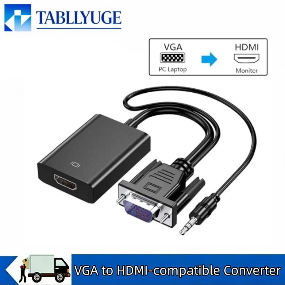 VGA to HDMI compatible 1080P Adapter VGA Male to HDMI  compatible Female Cable with Audio for PC Laptop TV Projector