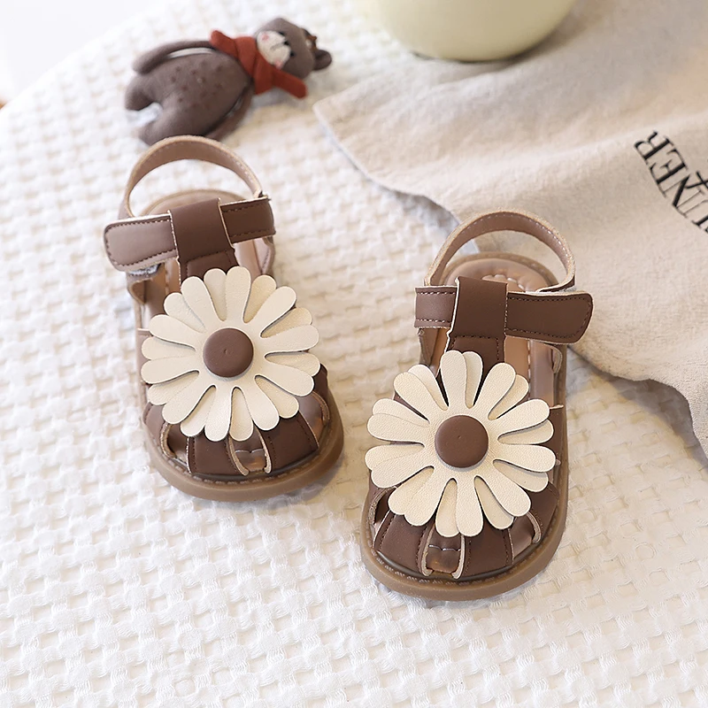 Spring Girl's Mary Janes Cover Toe Flower Hook-loop Chic Kid's Flat Shoe Solid Colors Anti-slip Daily Versatile Children Shoes