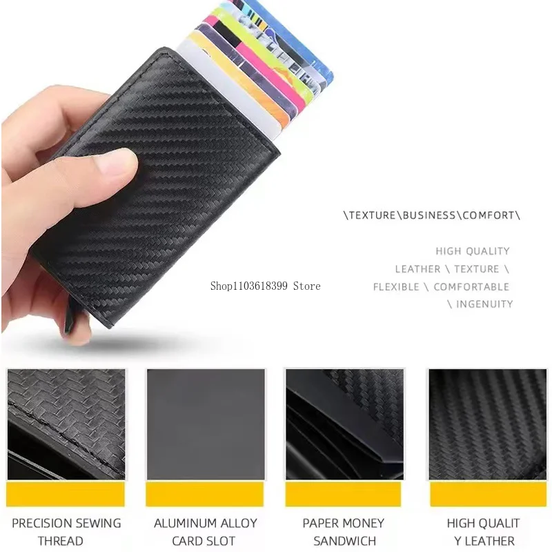 Carbon Fiber Credit Card Holder Wallets Men Rfid Black Magic Trifold Leather For Ford Raptor F150 2019 2020 2021 2022 2023